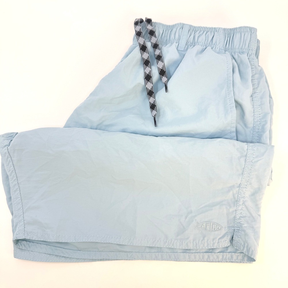 AFTCO‎ Mens Large Fishing Shorts Light Blue Elastic Waist Mesh Lined